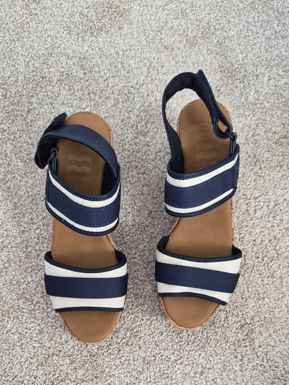 Sperry Woman's Kennedy Navy and Cream Striped Ankle-Strap Sandals Sz 7